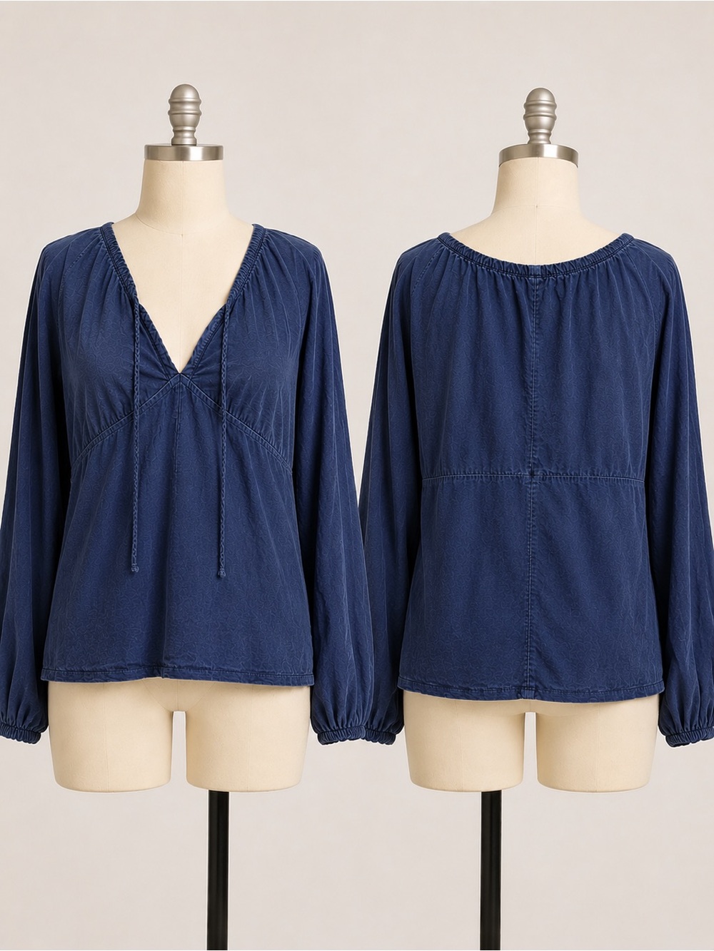 Old Navy Navy Blue V-Neck Peasant Top
